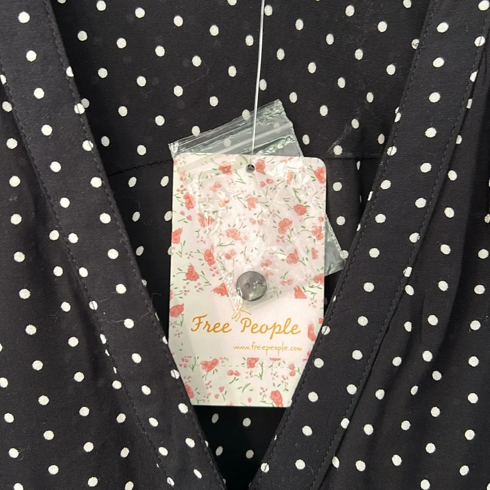 Free People Pippa‎ Polka Dot Dress Print Mini Dress Sz L Black White